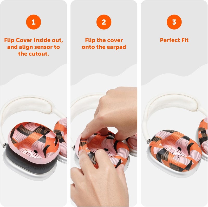 WC SweatZ Max - Patented Protective Earpad Covers for Airpods Max Made by Wicked Cushions | Sweatproof & Easily Washable | Full Earpad Sweat Protection | Orange Prism - Image 5